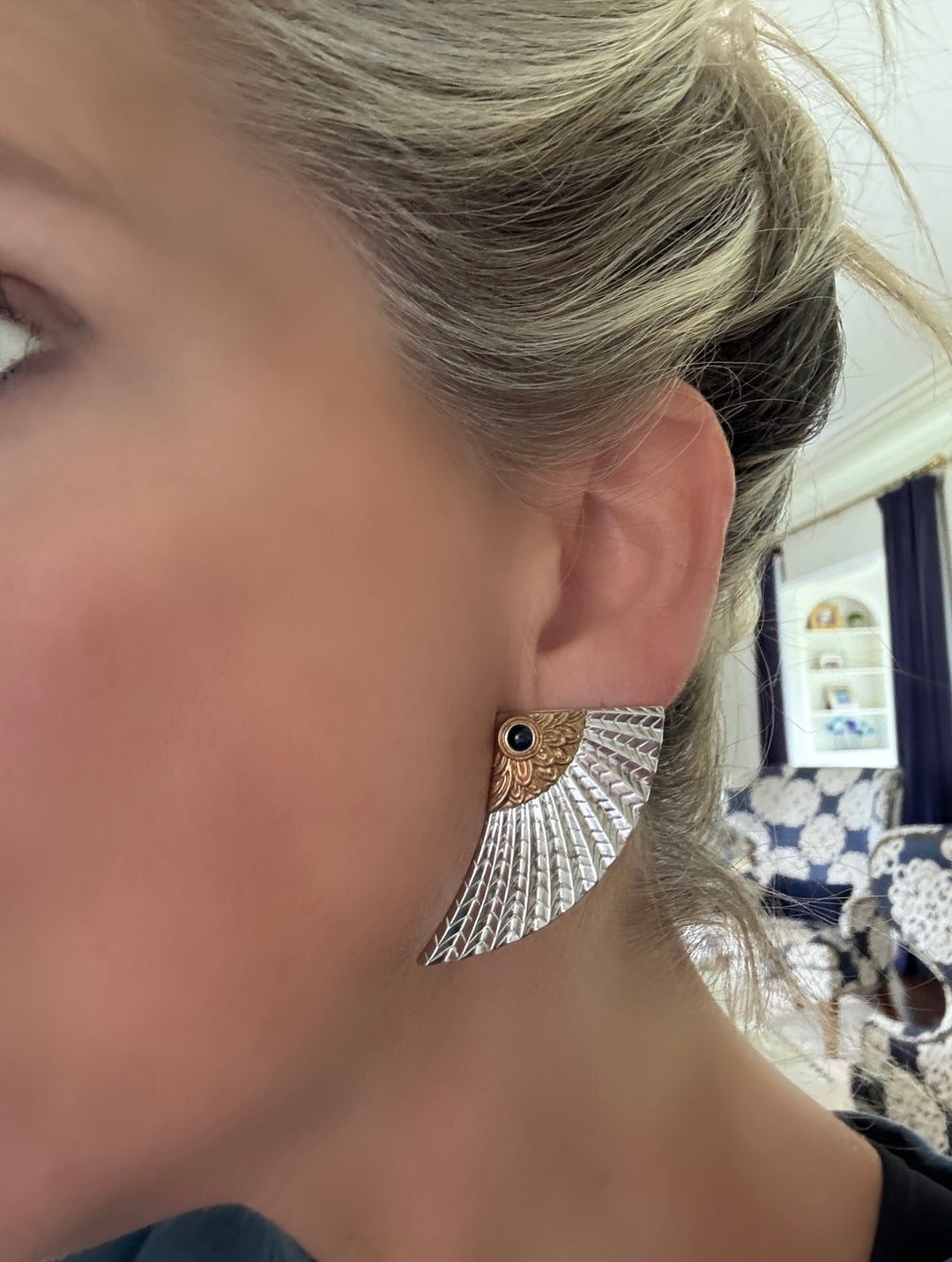 Erté "The Nile" Blue Sapphire, 14K Gold and Sterling Silver Earrings