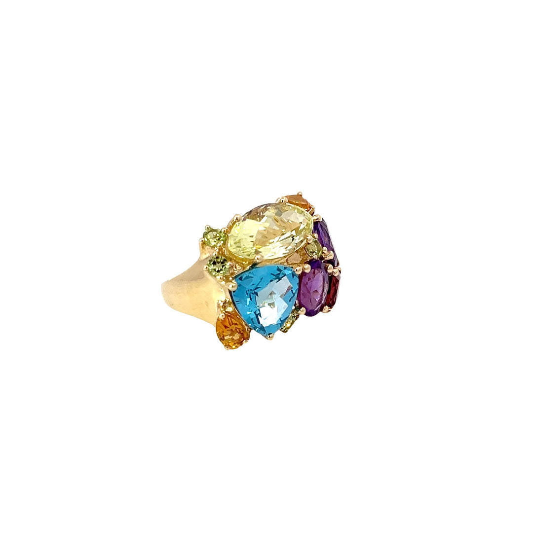 Multicolor Gemstone 14K Yellow Gold Statement Ring