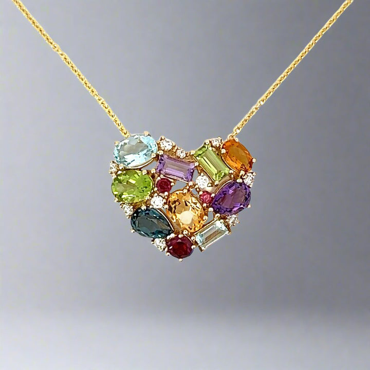 Multicolor Gemstone Heart Necklace