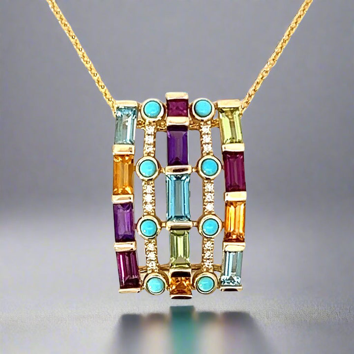 Multi Stone 14K Yellow Gold Necklace