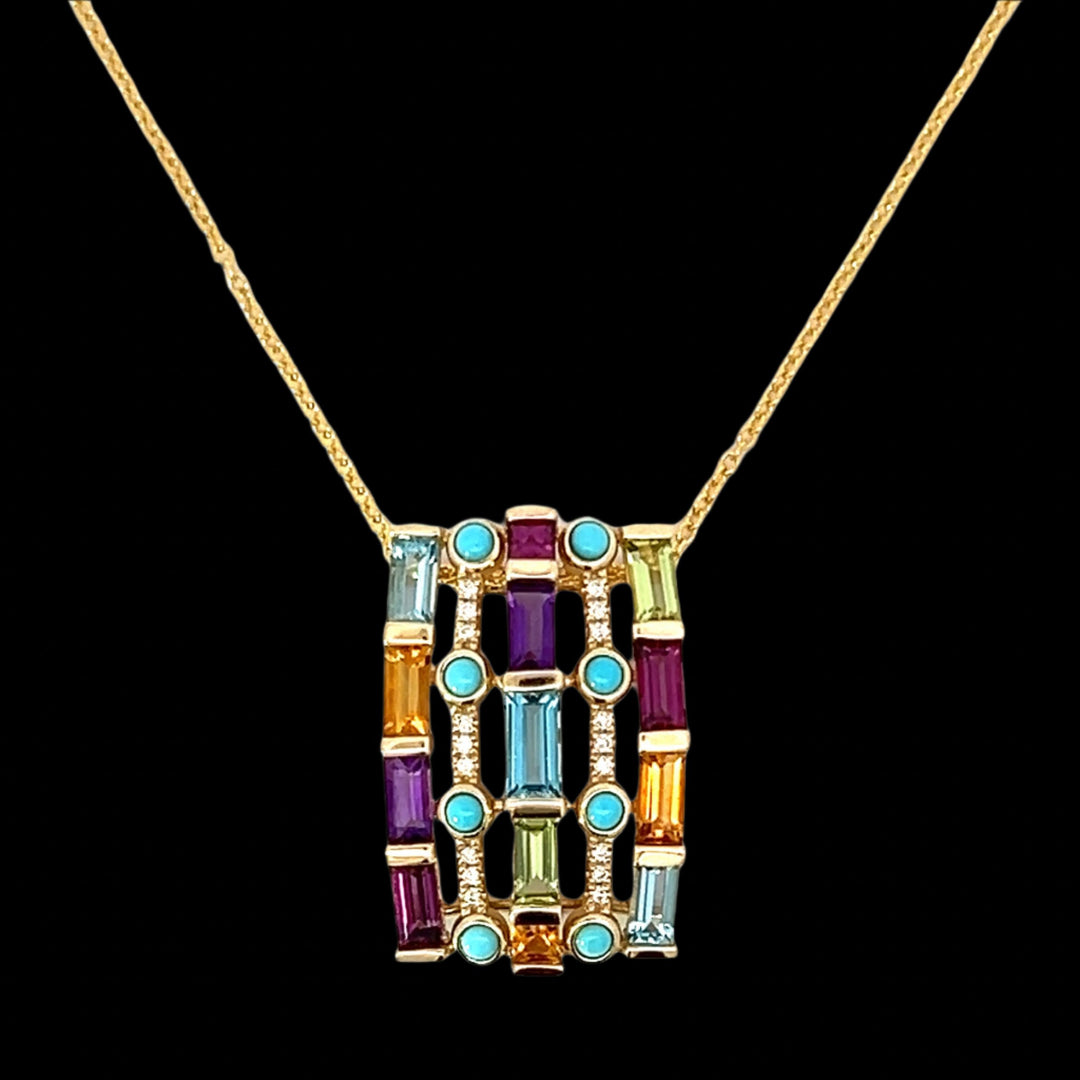 Multi Stone 14K Yellow Gold Necklace