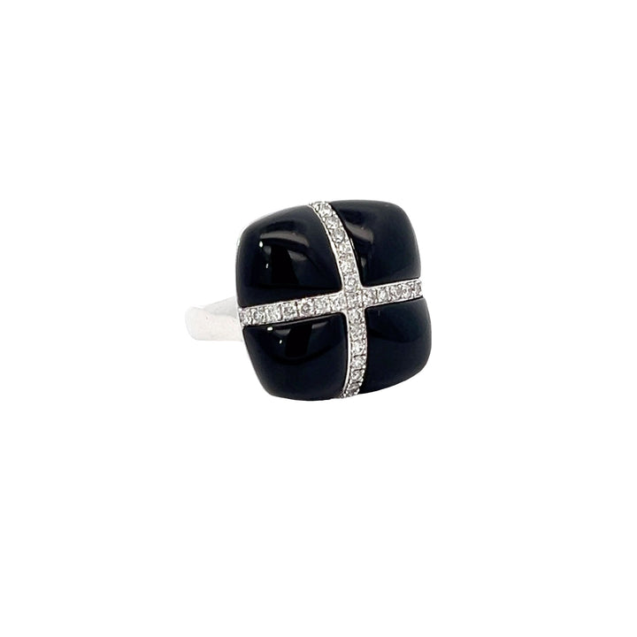 14K White Gold, Onyx and Diamond Ring