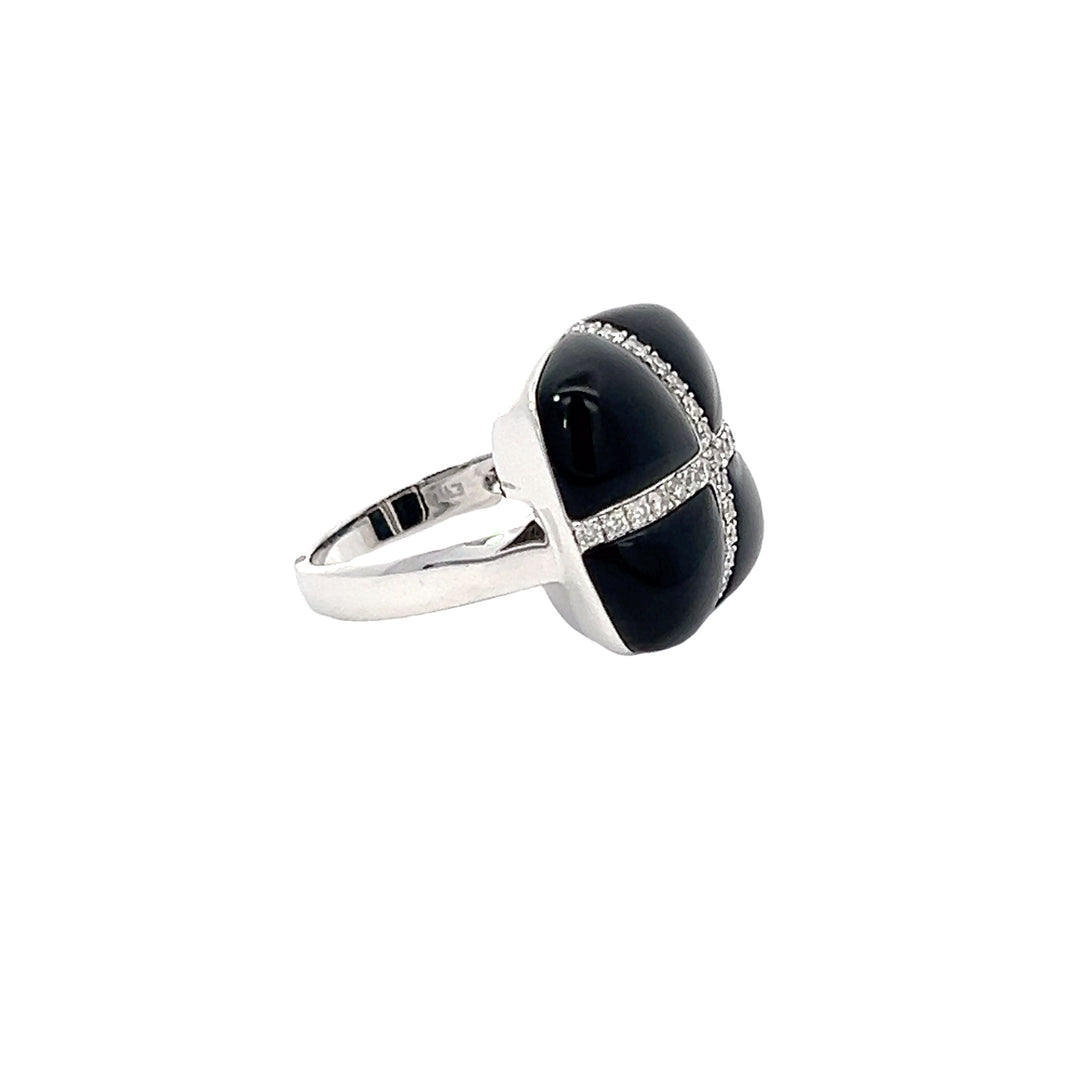 14K White Gold, Onyx and Diamond Ring