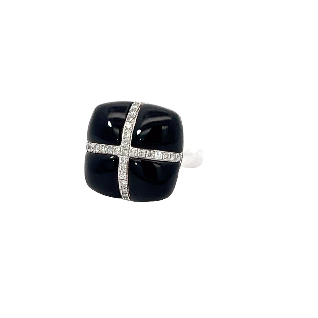 14K White Gold, Onyx and Diamond Ring