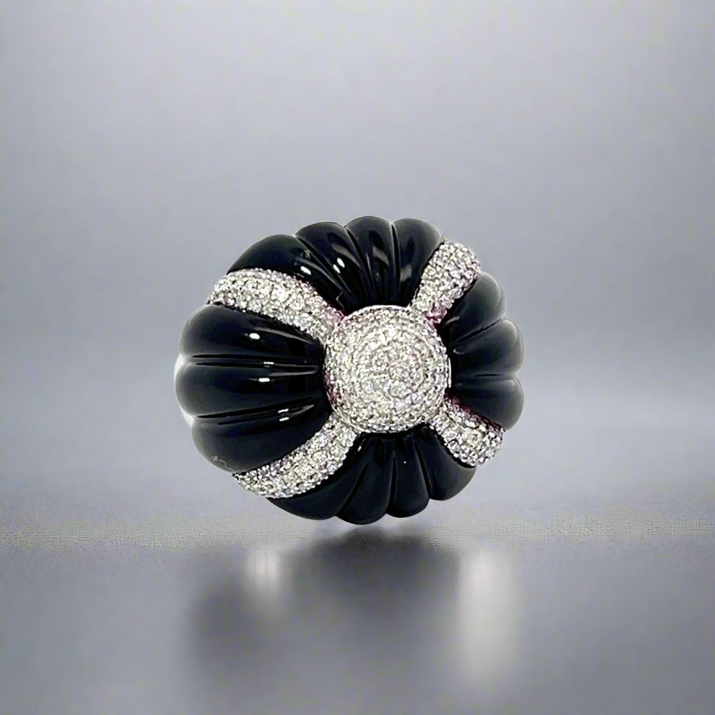 Onyx & Diamond X Ring