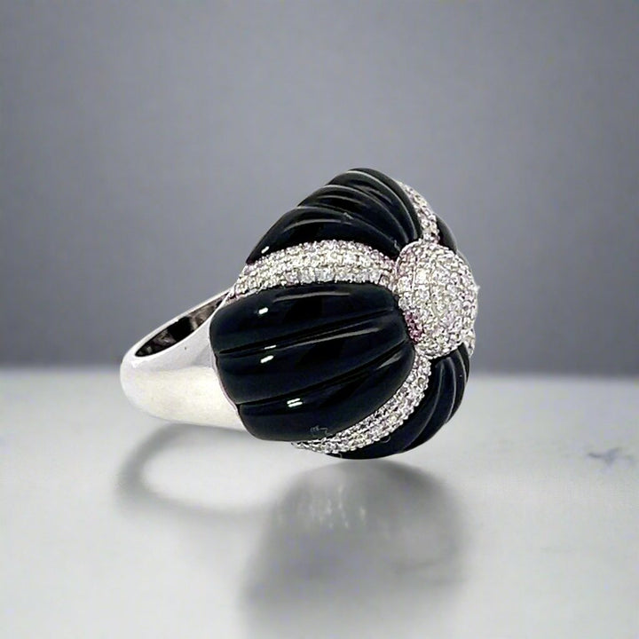 Onyx & Diamond X Ring