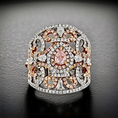 Contemporary Designer Gregg Ruth Natural Fancy Light Pink (GIA) Diamond 18Kt White & Rose Gold Ring