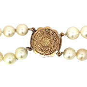 Antique Double Pearl Strand with Diamond and Emerald Clasp Necklace