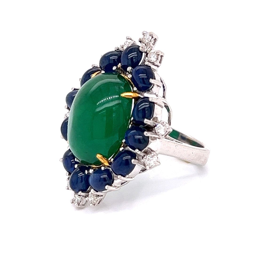 Parisian Inspired Emerald, Sapphire and Diamond 18K White Gold Ring