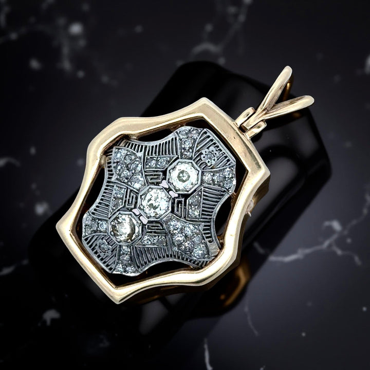 Diamond Filigree Platinum and 14K Yellow Gold Pendant/Brooch