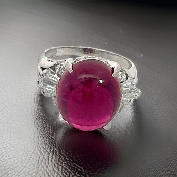 Estate Designer 7.58 ct Pink Tourmaline Diamond Platinum Ring 14988