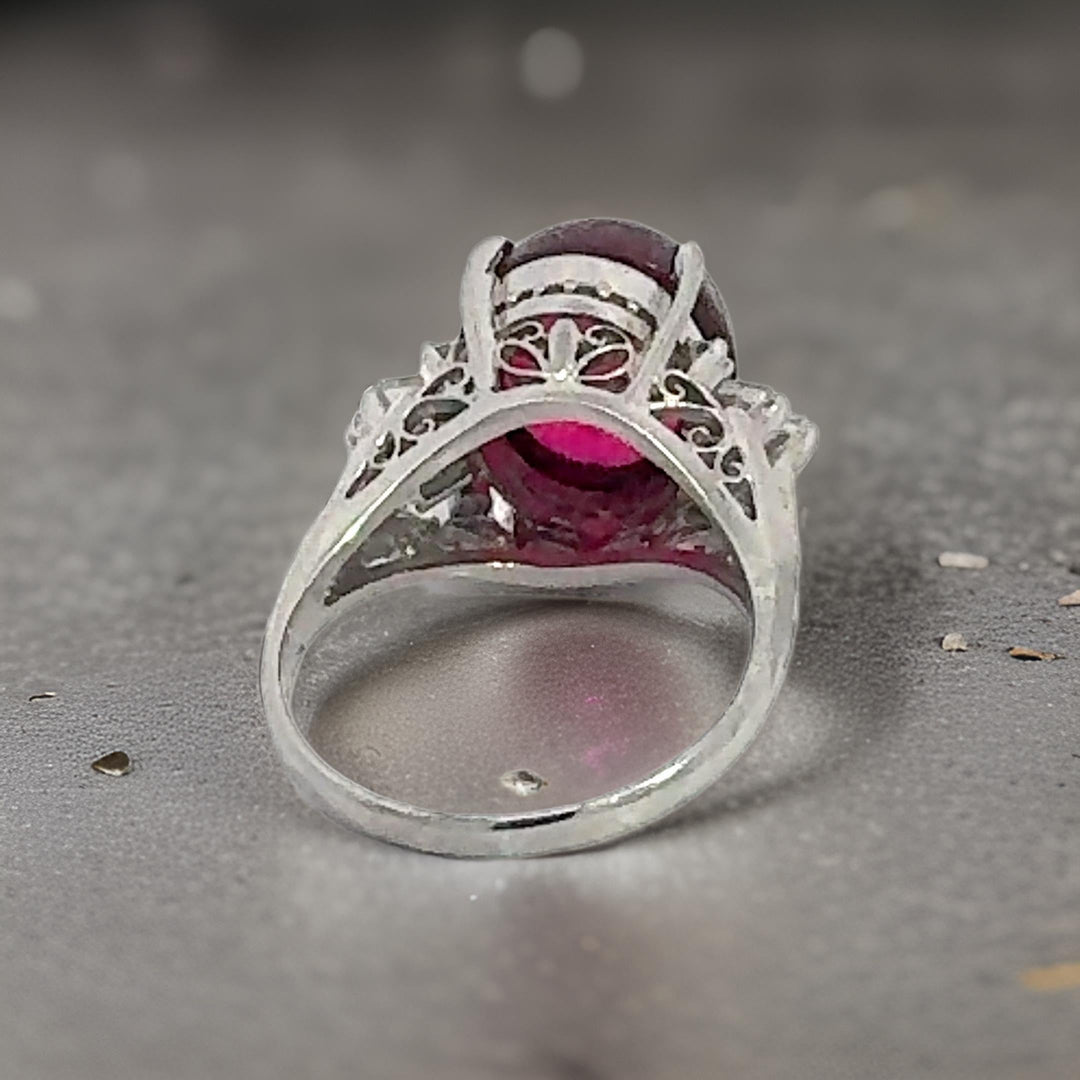 Estate Designer 7.58 ct Pink Tourmaline Diamond Platinum Ring 14988