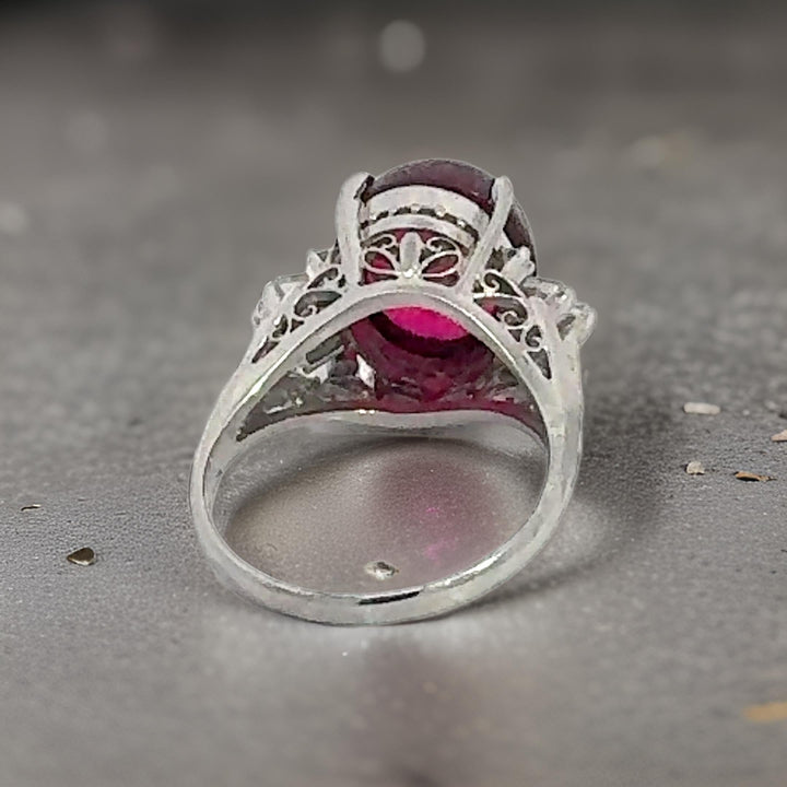 Estate Designer 7.58 ct Pink Tourmaline Diamond Platinum Ring 14988