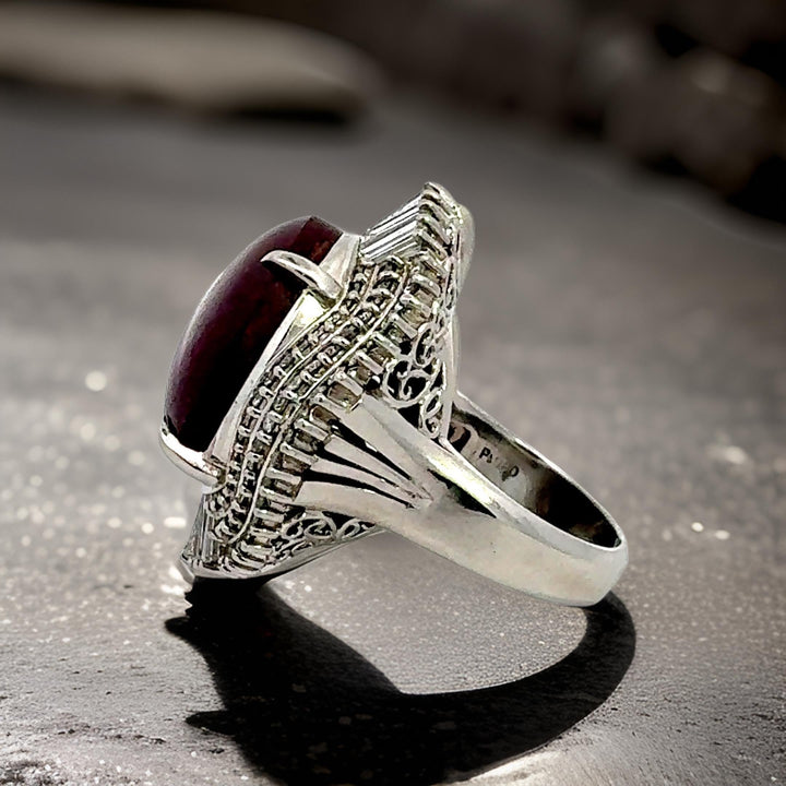 Estate 46.89 ct Star Ruby 3.25 cttw Diamond Platinum Ring 14991