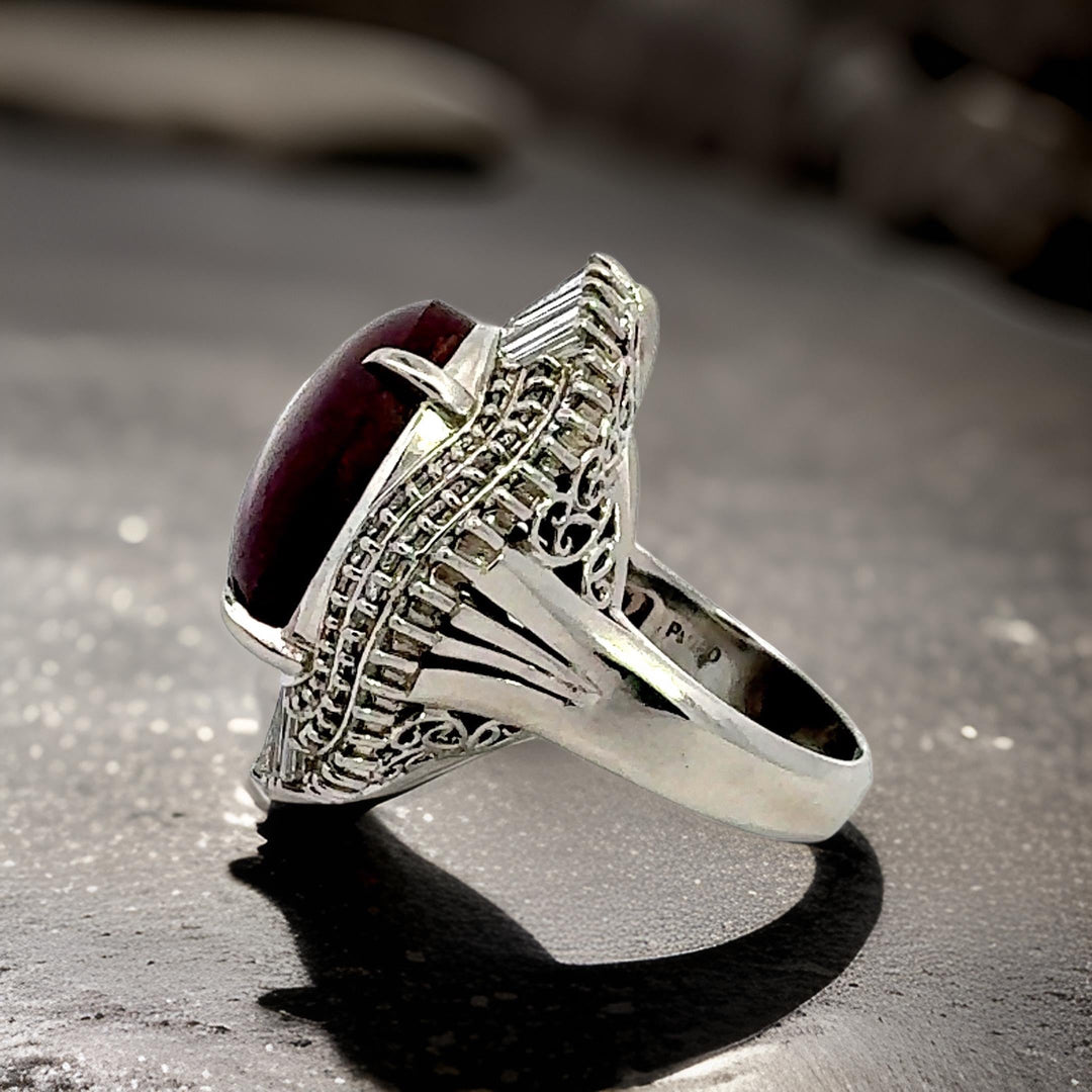 Estate 46.89 ct Star Ruby 3.25 cttw Diamond Platinum Ring 14991