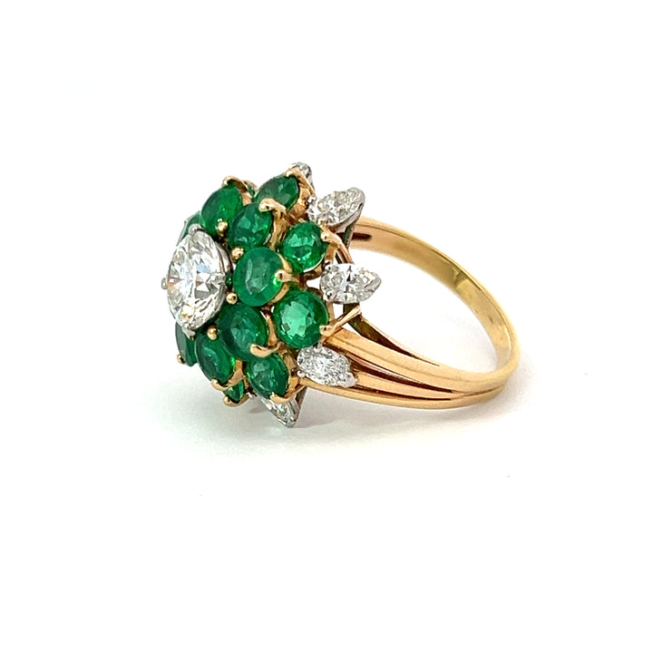 Estate Diamond, Emerald, Platinum and 18k Yellow Gold Statement Ring