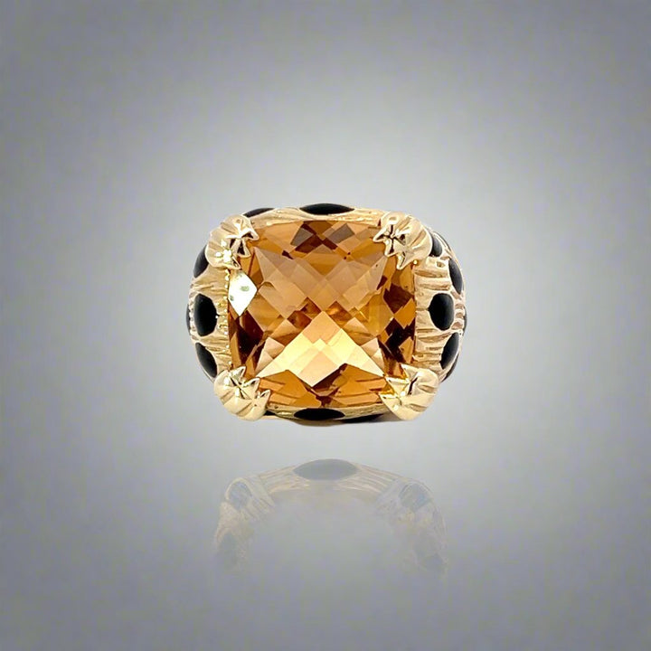 Italian Leopard Citrine and 14K Yellow Gold Cocktail Ring