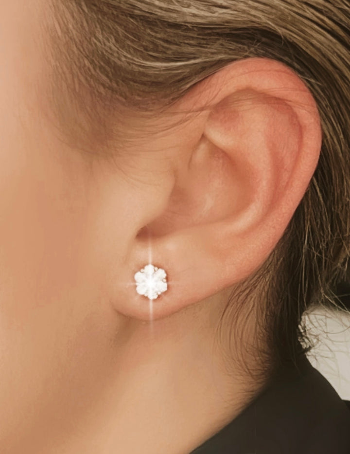 Flower Child 14K Yellow Gold Brilliant Cut Natural White Diamond Stud Earrings