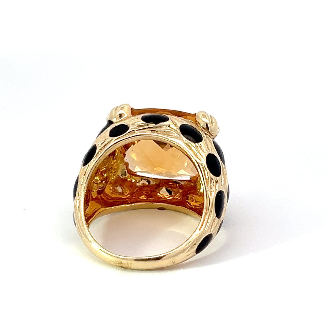 Italian Leopard Citrine and 14K Yellow Gold Cocktail Ring