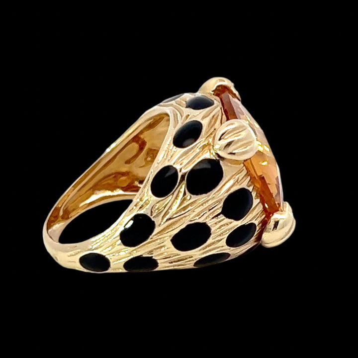 Italian Leopard Citrine and 14K Yellow Gold Cocktail Ring