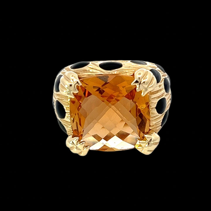 Italian Leopard Citrine and 14K Yellow Gold Cocktail Ring