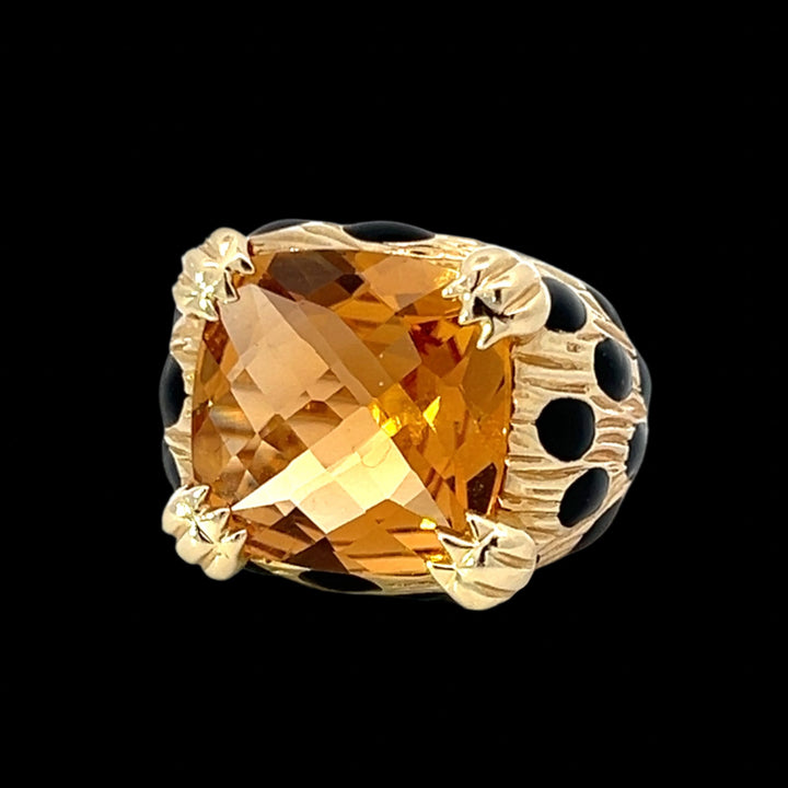 Italian Leopard Citrine and 14K Yellow Gold Cocktail Ring