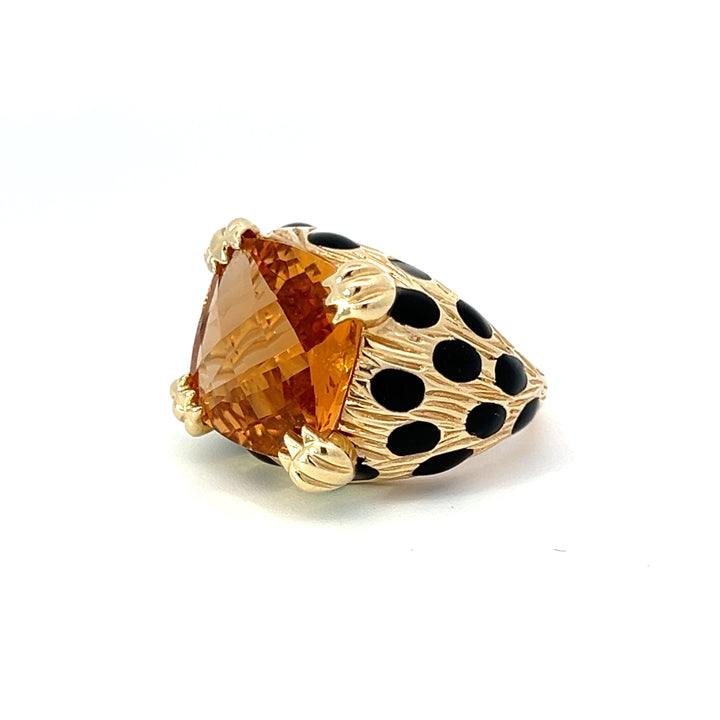 Italian Leopard Citrine and 14K Yellow Gold Cocktail Ring