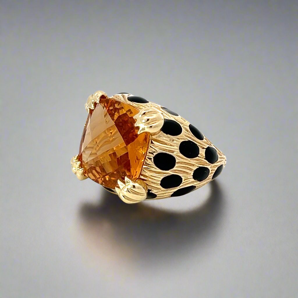 Italian Leopard Citrine and 14K Yellow Gold Cocktail Ring