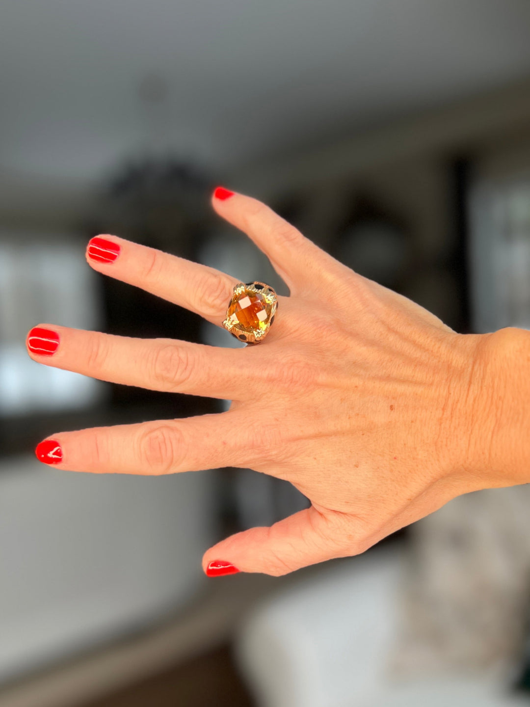 Italian Leopard Citrine and 14K Yellow Gold Cocktail Ring