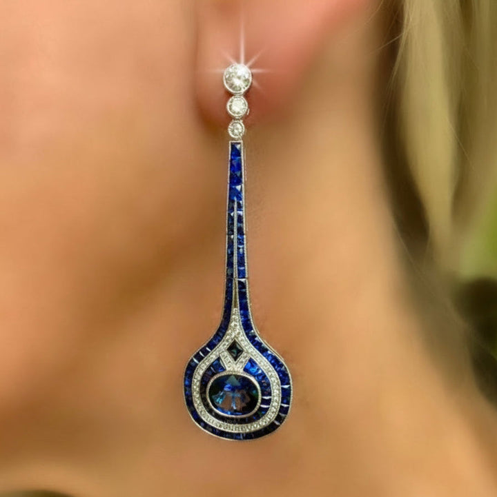 Sapphire and Diamond 18K White Gold Drop Earrings