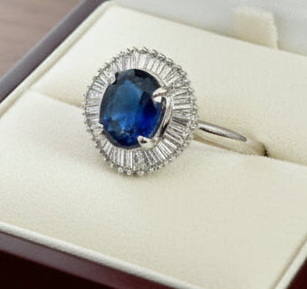 Estate 2.54 ct Fine Cab Sapphire Diamond Ring 14998