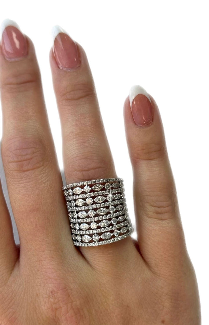 Multi Row Diamond 18K White Gold Ring