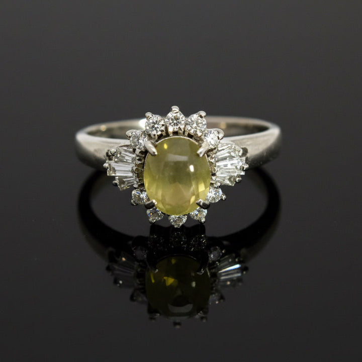 Estate 1.44 ct Cat's Eye Tourmaline Diamond Platinum Ring 14996