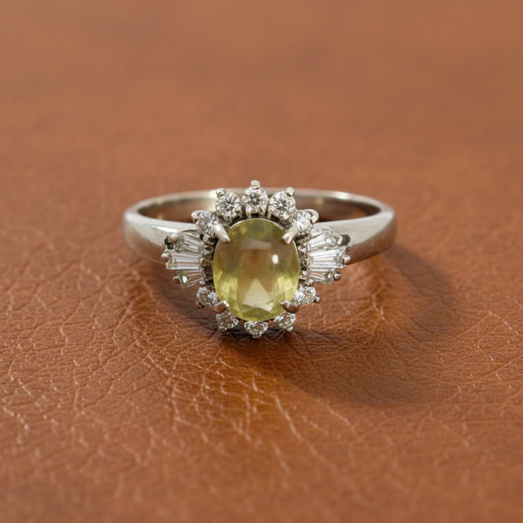 Estate 1.44 ct Cat's Eye Tourmaline Diamond Platinum Ring 14996