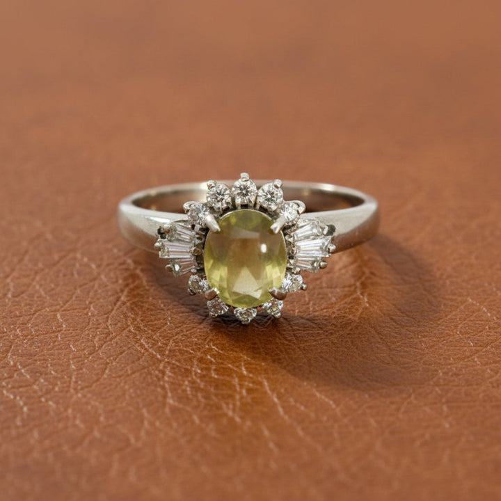 Estate 1.44 ct Cat's Eye Tourmaline Diamond Platinum Ring 14996