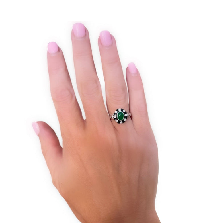 The Elms Jade, Diamond and Black Enamel Ring