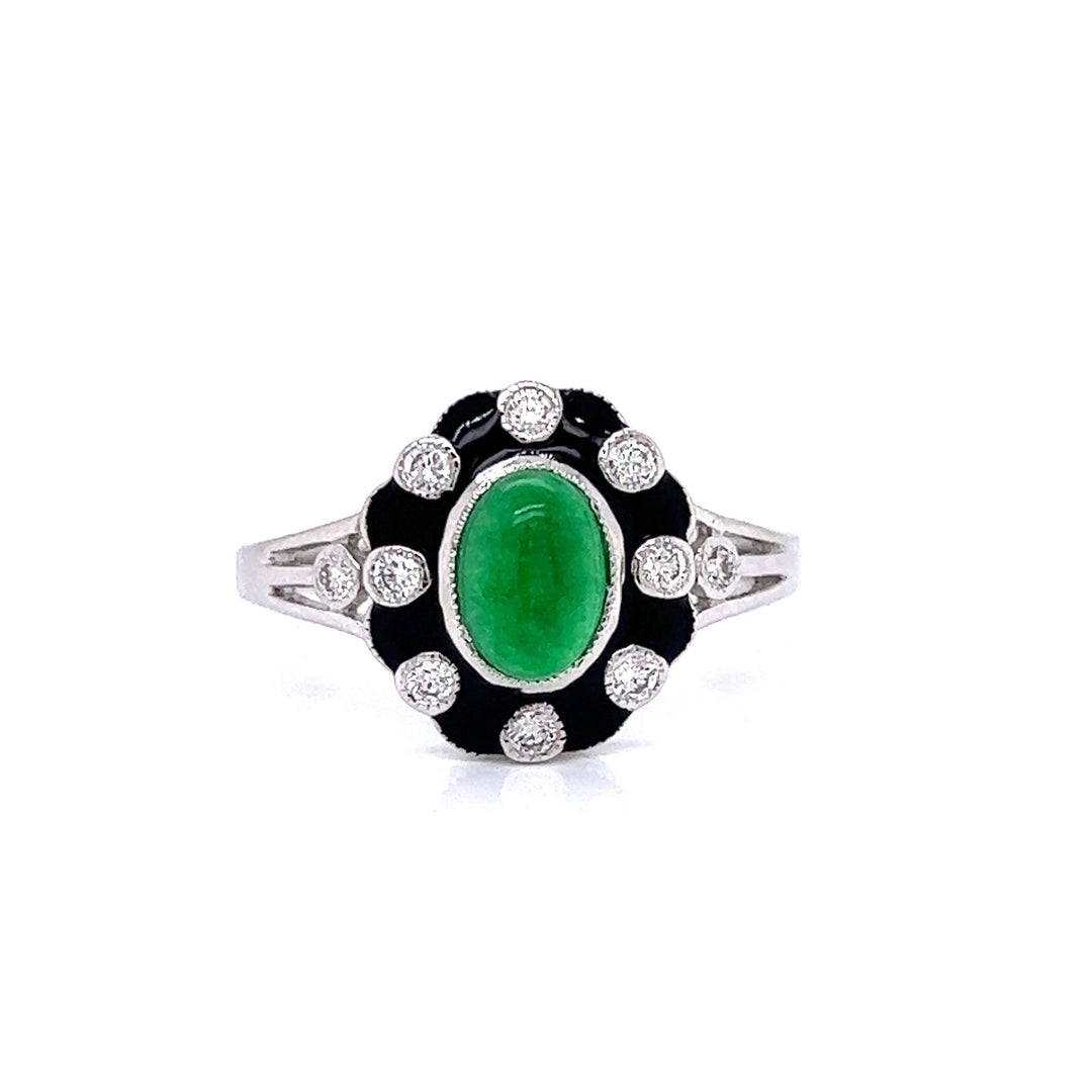 The Elms Jade, Diamond and Black Enamel Ring