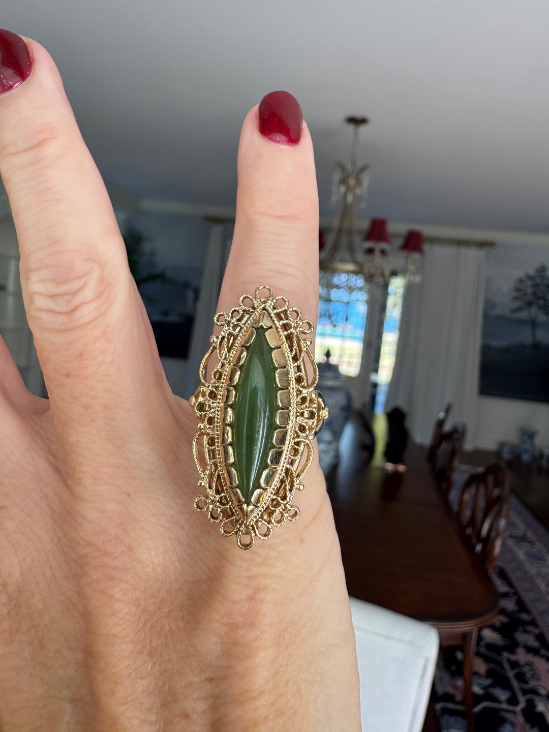 Vintage 14K Yellow Gold Nephrite Ring