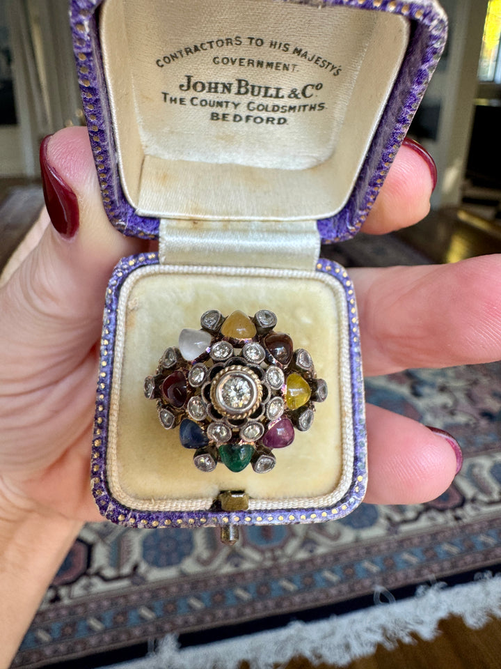 Vintage 14K Gold, Diamond and Multi Gemstone Thai Princess Harem Ring