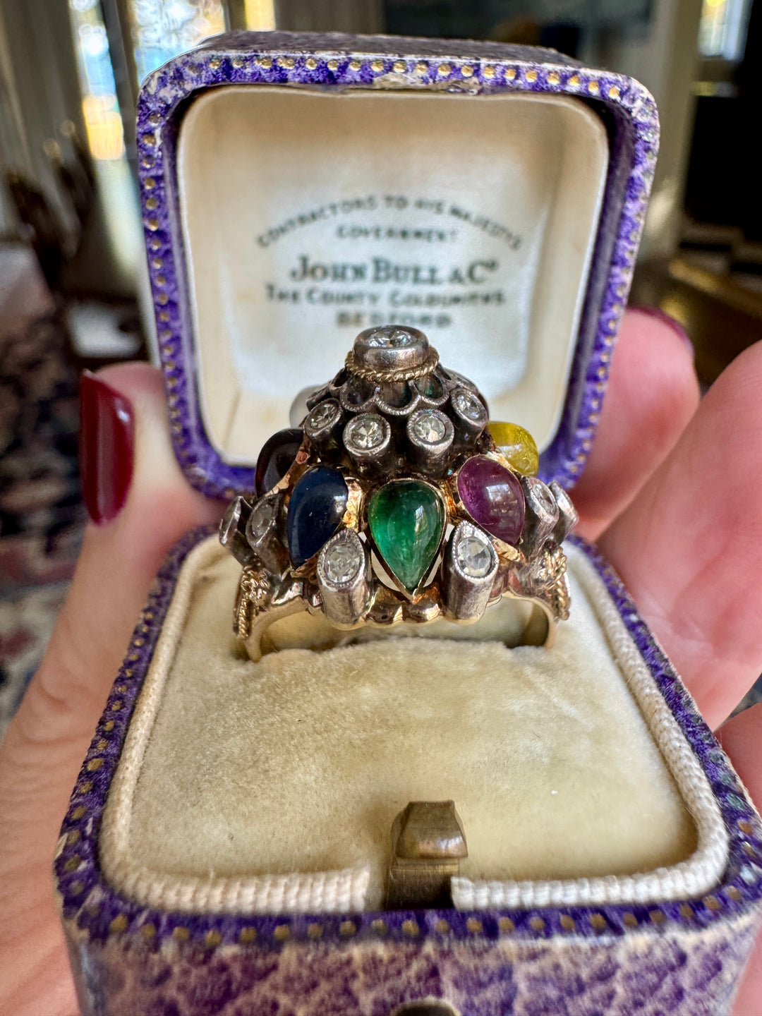 Vintage 14K Gold, Diamond and Multi Gemstone Thai Princess Harem Ring
