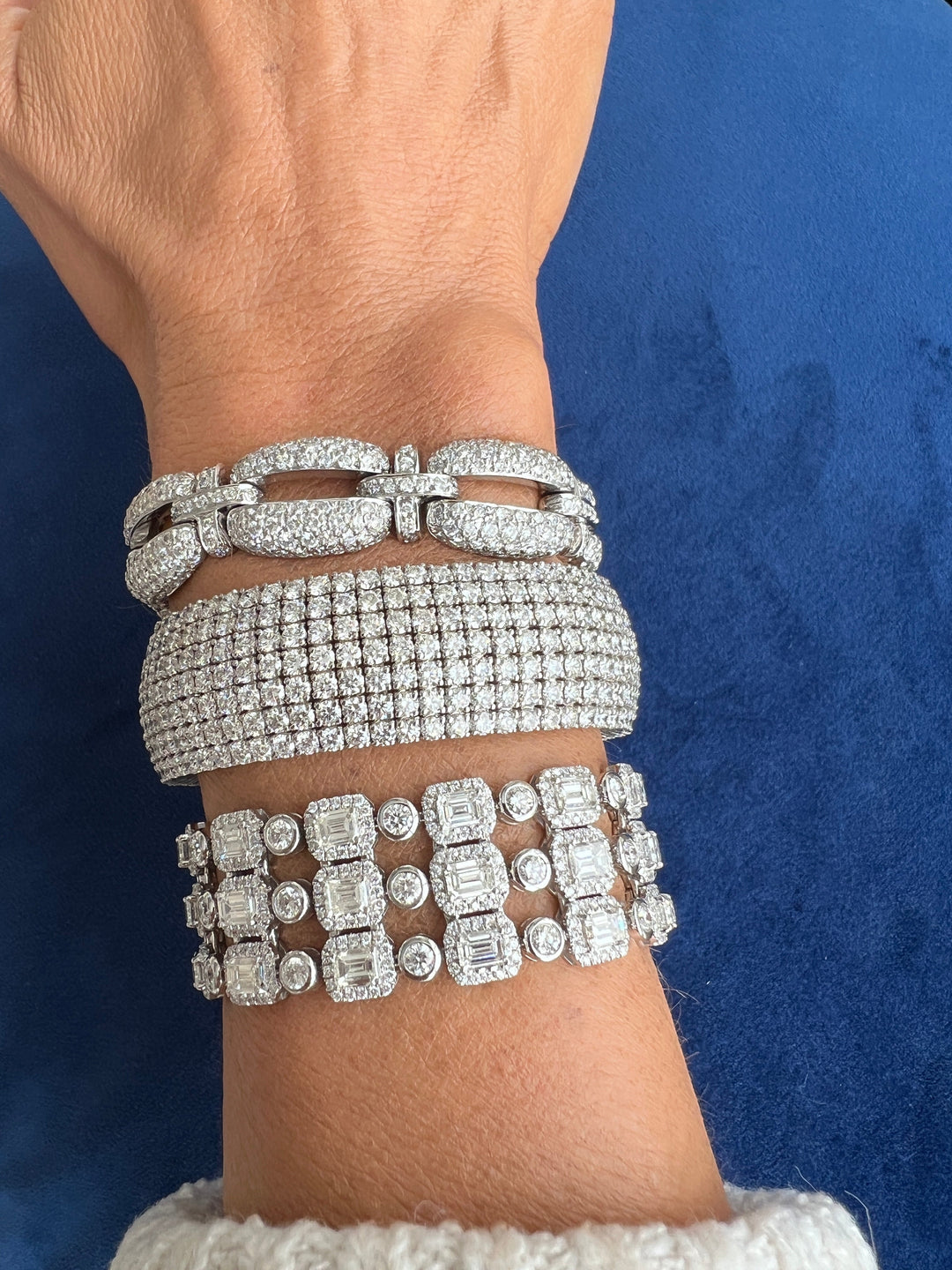22.80 Carat Three Row Diamond Bracelet