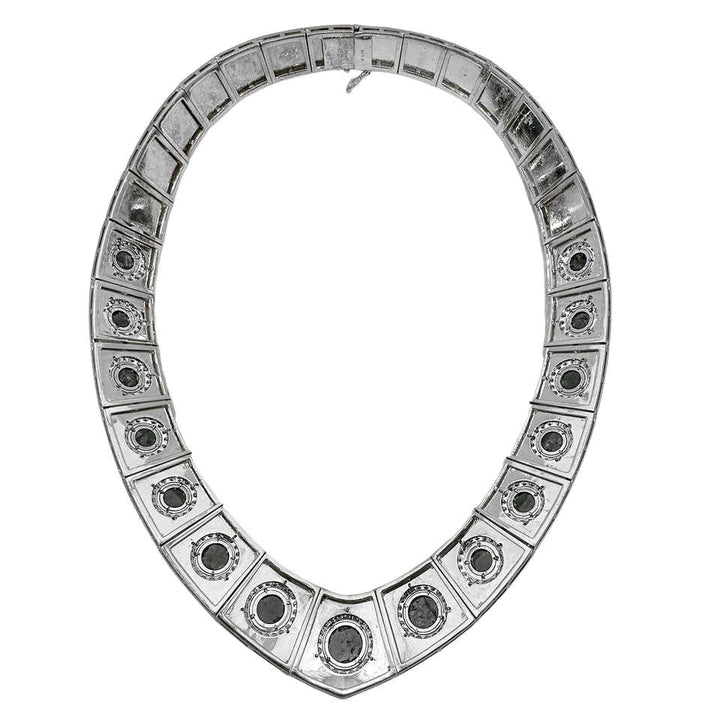 Vintage 1960s 18K White Gold, Rose Cut Black Diamonds and White Diamond Statement Necklace