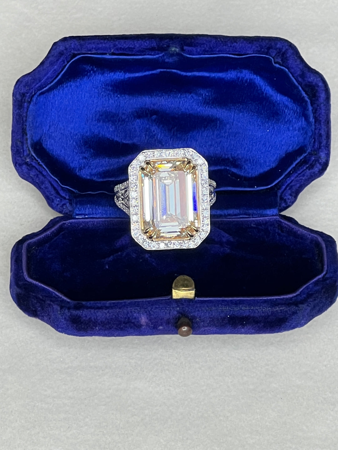 10.05 Carat Emerald Cut Yellow Diamond and 18K Gold Estate Ring
