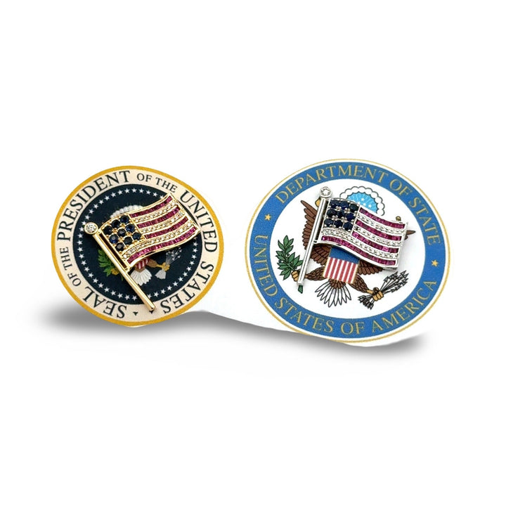 The Presidential American Flag Diamond, Ruby, Sapphire Lapel Brooch 14K Yellow Gold 15308
