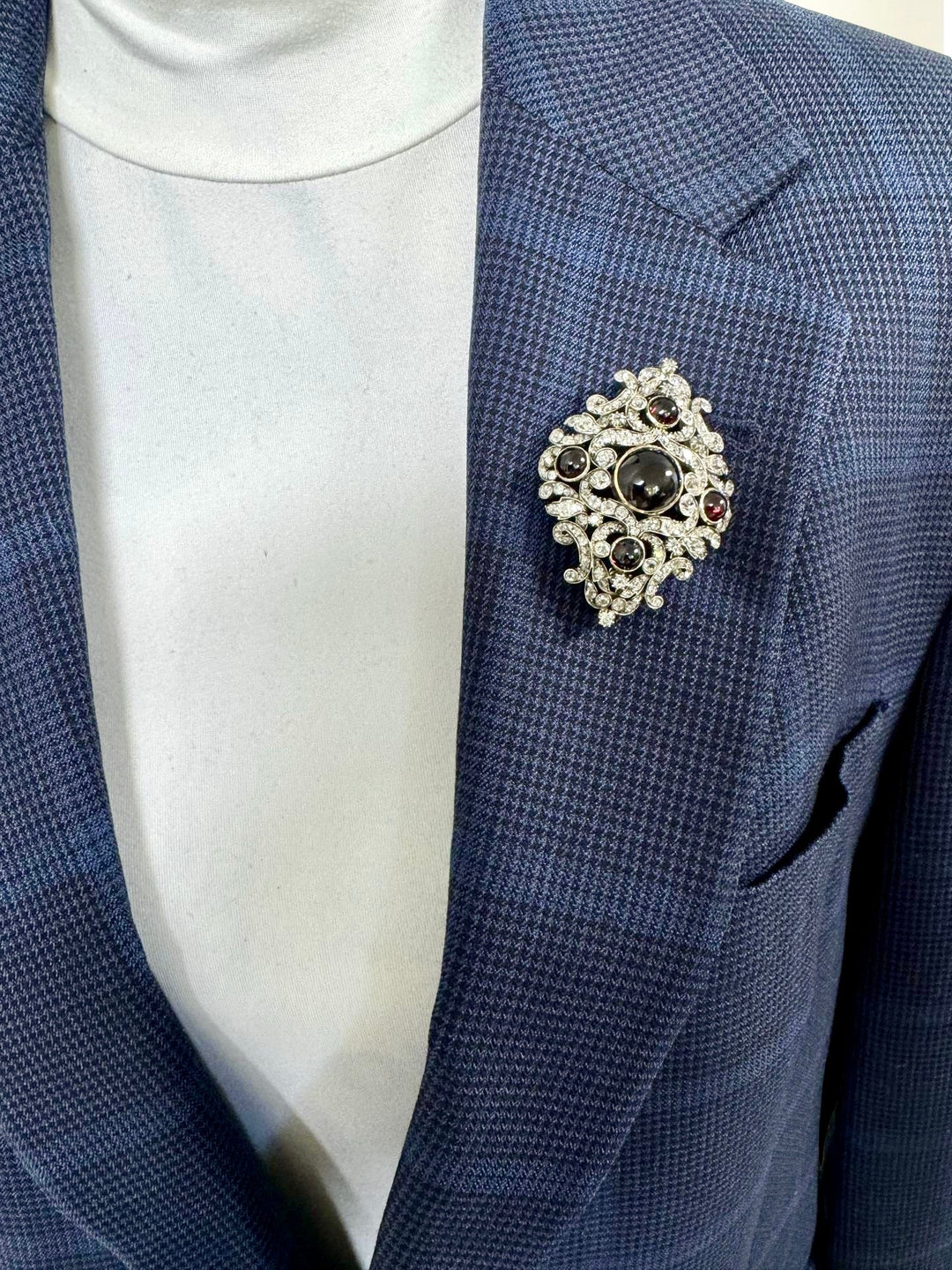 Victorian 1880's Diamond and Garnet 14k White Gold and Silver Pendant/Brooch