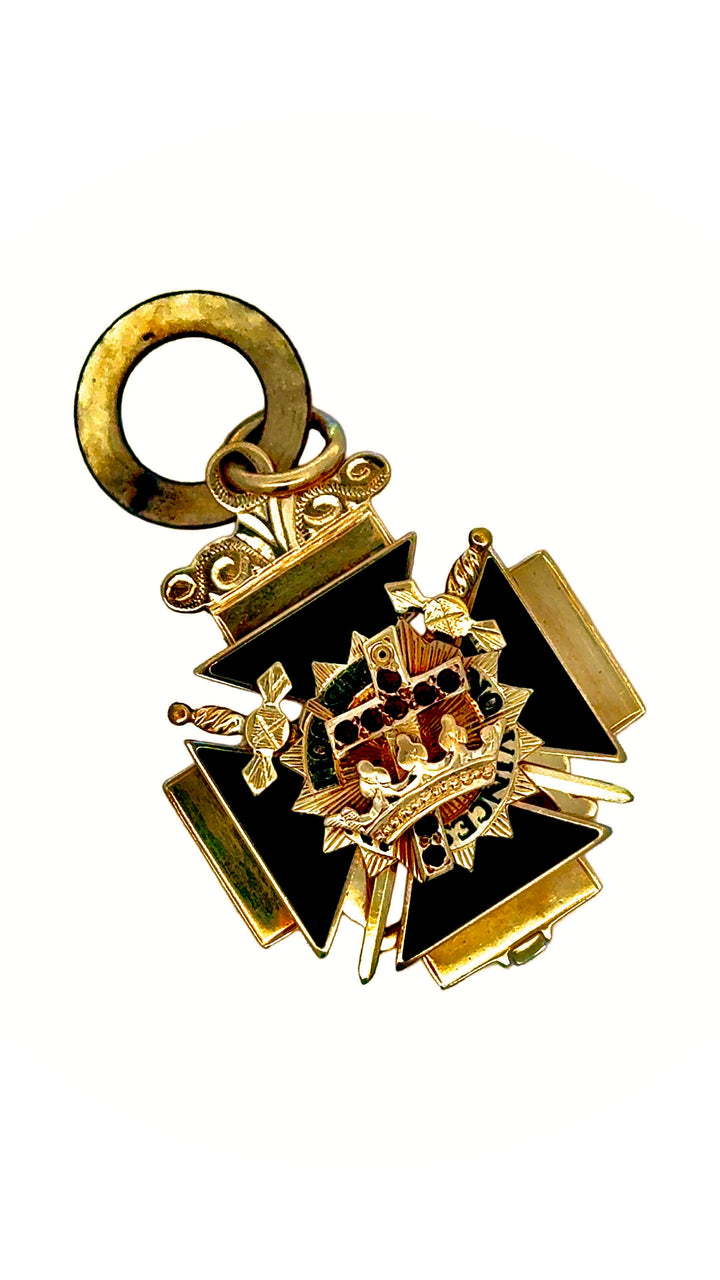 Estate Circa 1919 32nd Knights Templar Masonic Pendant 14K Yellow Gold "In This Sign; You Will Conquer" 15671