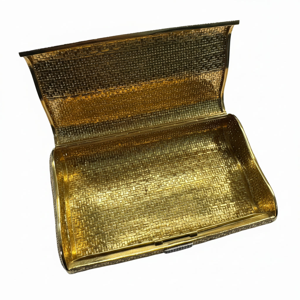 Vintage Italian 1960's Woven 18K Yellow Gold and Diamond Minaudiere/Evening Purse with Leather Outer Case
