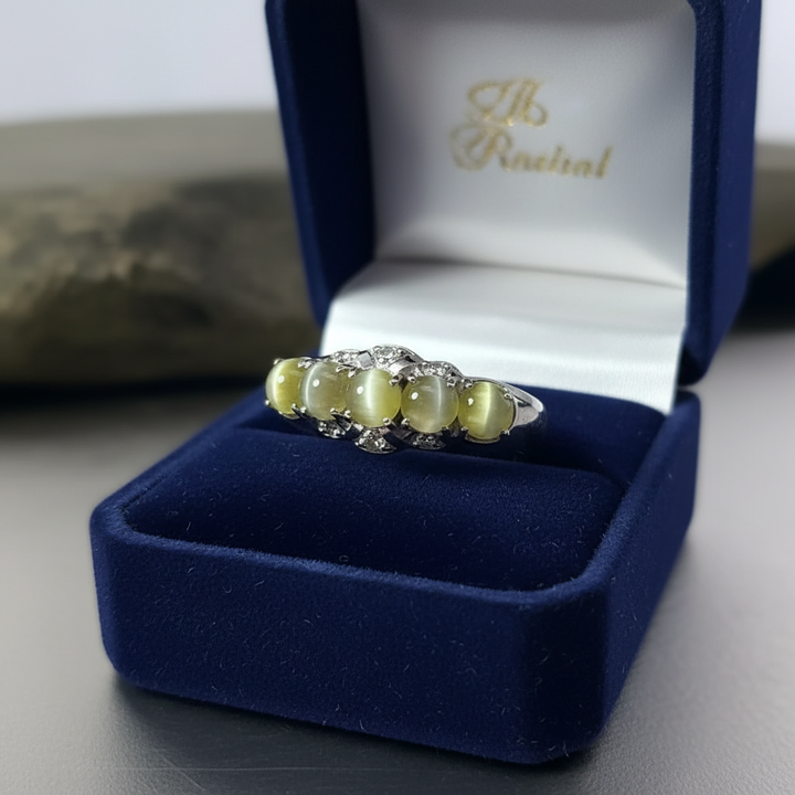 Estate 2.96 cttw Cats Eye Chrysoberyl Diamond Platinum Ring 15042