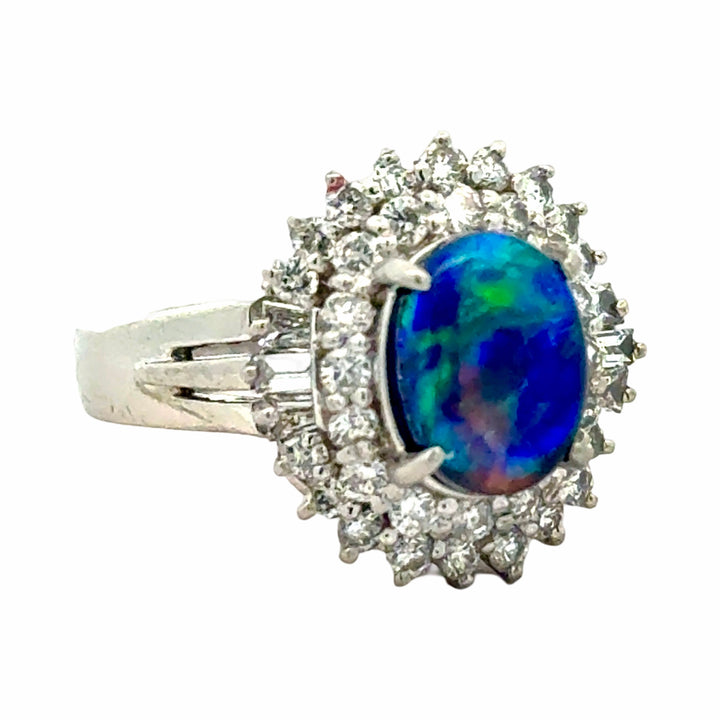 Estate Black Opal & Diamond Platinum Ring 15676