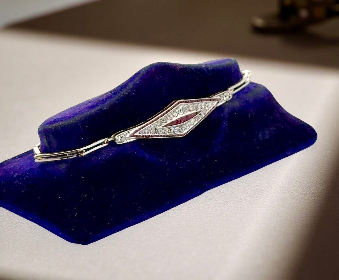 Art Deco Diamond and Ruby Platinum and 18K Yellow Gold Bracelet